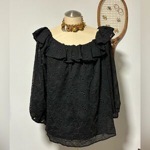 Cato Black Floral Eyelet Blouse